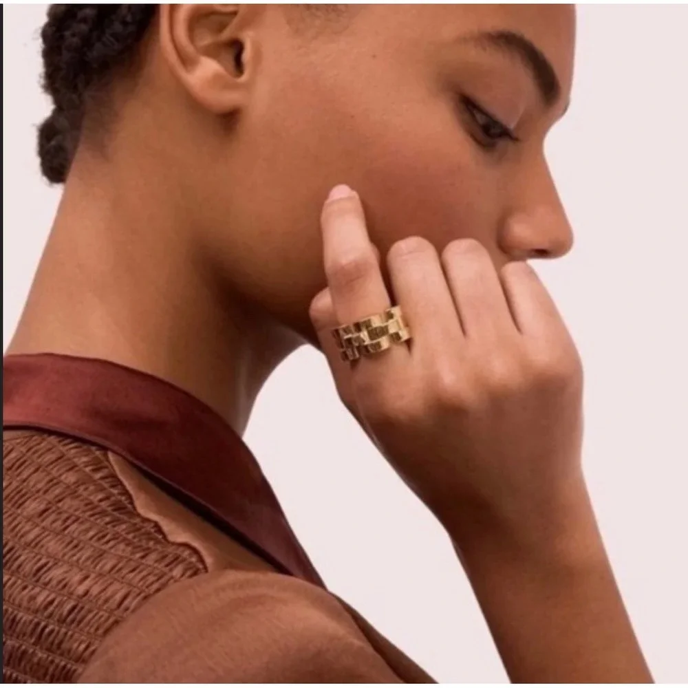 Kate Spade Rolly Sliced Scallops Gold‎ Plated Heavy Chain Link Ring Sz 7